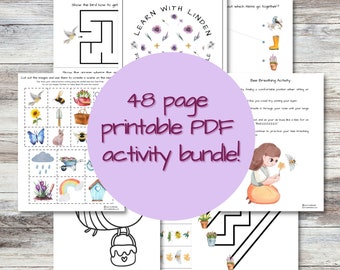 Flower Garden Activity Bundle for Kids, Printable PDF; Preschool, Homeschool, Toddler learning worksheets; coloring, matching, mindfulness