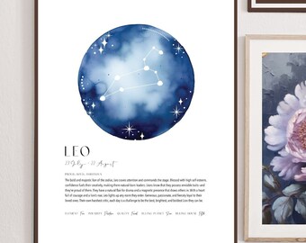 Zodiac Wall Art | Astrology Wall Art | Leo Birth Sign | Zodiac Printable | Constellation Print | Zodiac Gift | Zodiac Digital Download |