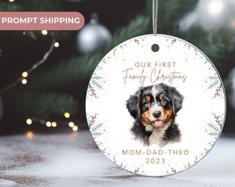 Personalized Bernese Christmas Tree Ornament, Bernese Mountain Dog Christmas, Our First Family Christmas 2023, Berner Ornament Keepsake