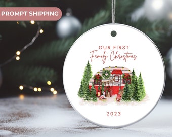 Family Caravan Christmas Ceramic Ornament, Merry Christmas message 2023, Family Caravan Christmas Tree Ornaments,