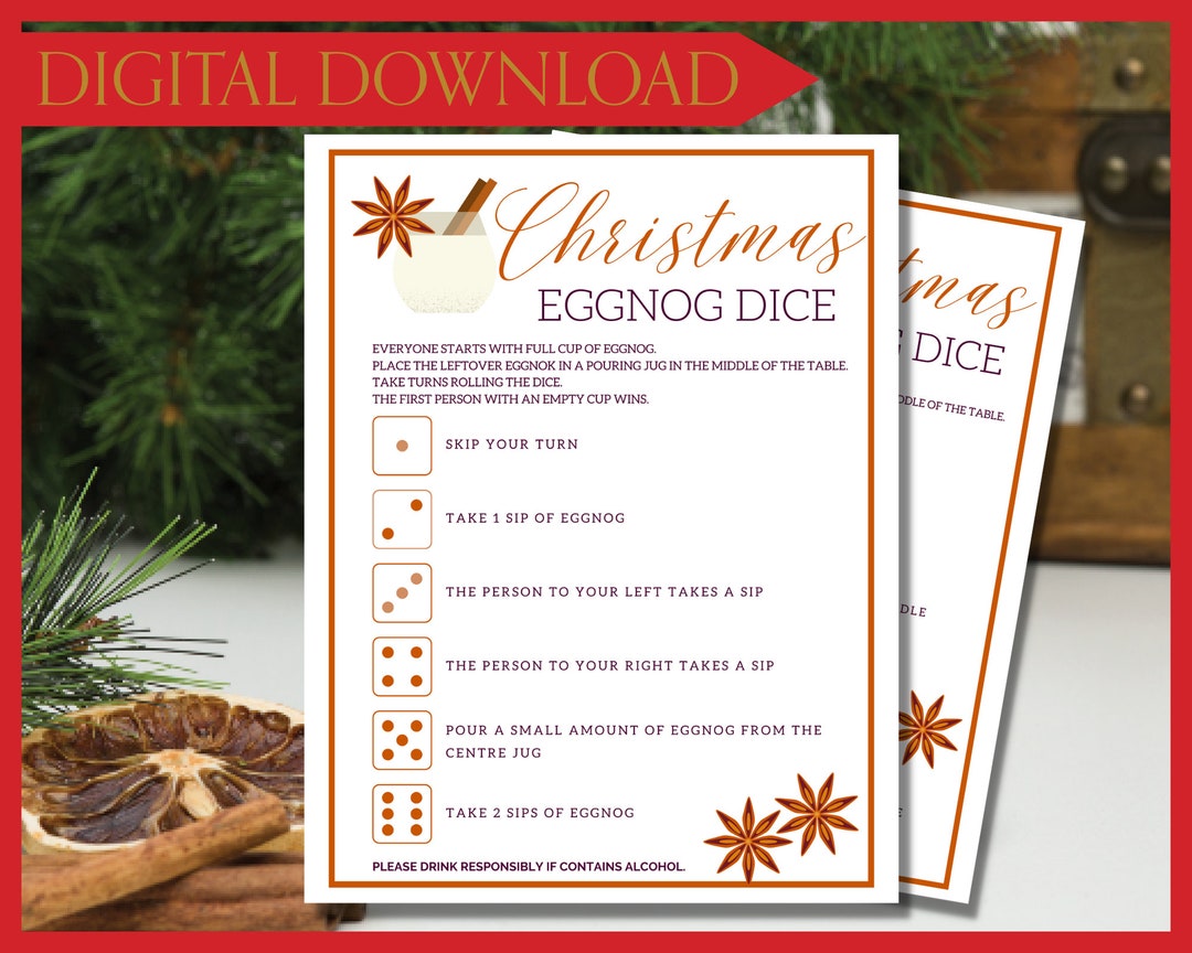 Christmas Eggnog Dice Printable Games Christmas Party Game Etsy