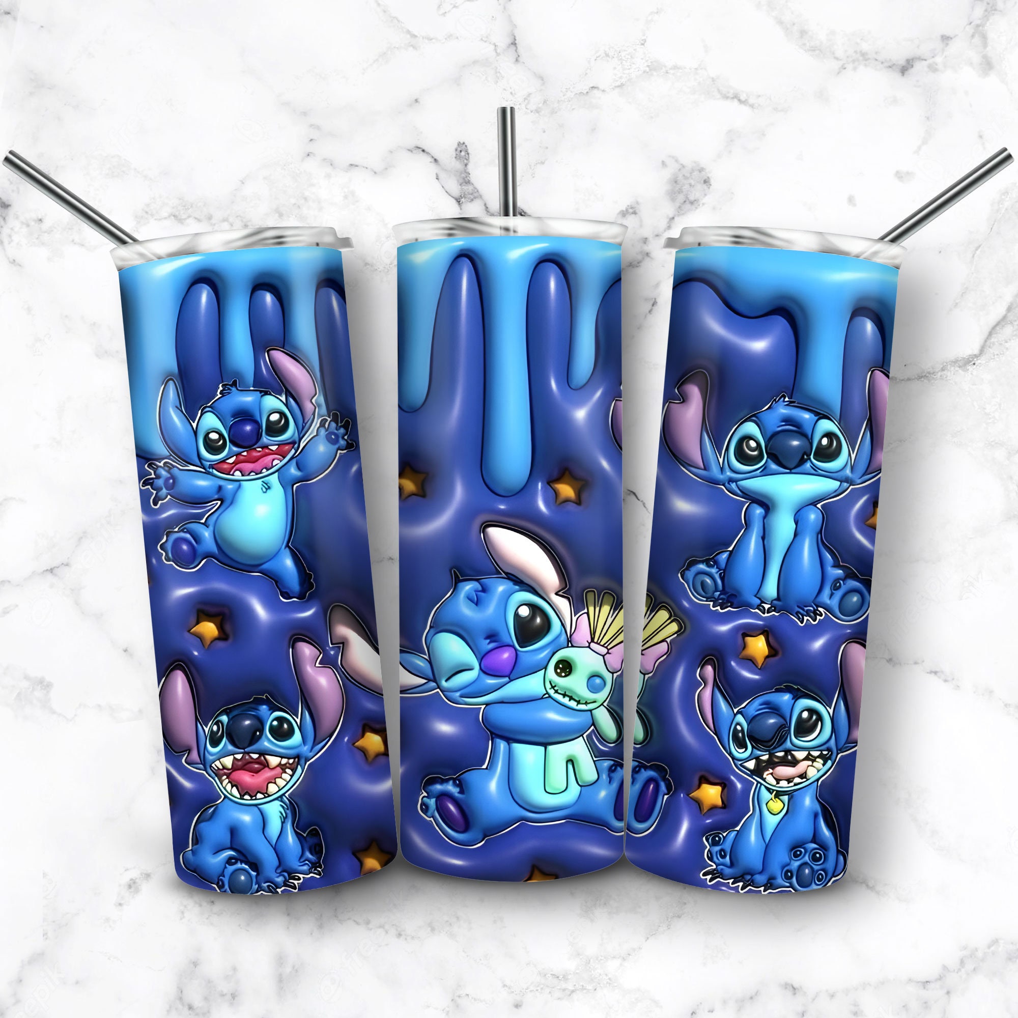 3D Inflated Cartoon Stitch Christmas Tumbler PNG 
