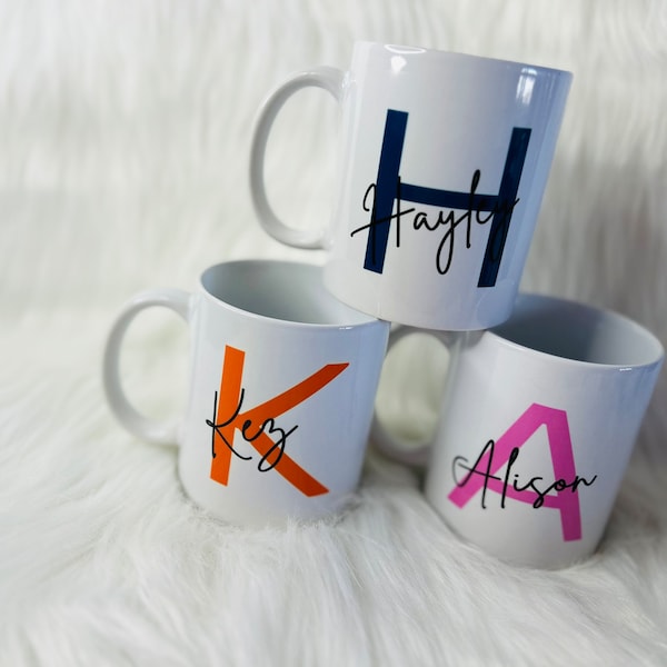 mug personnalisé, mug personnalisé en céramique blanche, mug initial de 11 oz, cadeau mug, cadeau personnalisé avec différentes couleurs, mug initial simple