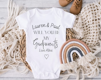 personalised will you be my godparent vest- bodysuit, godparent reveal