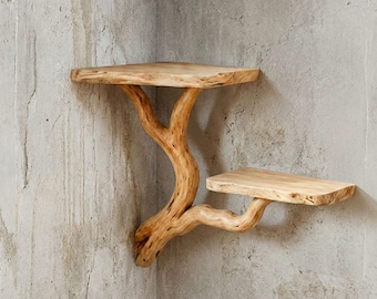 Tree book shelves driftwood wall mounted shelf corner decor for home and shop