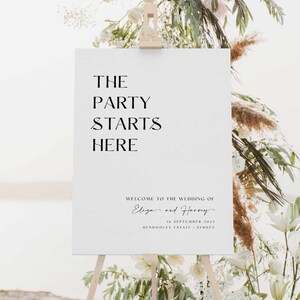 Minimalist Wedding Welcome Sign Template: Modern The Party Starts Here (Editable, Printable) ELIZA