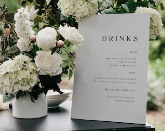 Minimalist Wedding Bar Menu Sign Template Editable Modern Simple Drinks Menu Sign Wedding Neutral Cocktails Menu Signature Drinks DIY Eliza