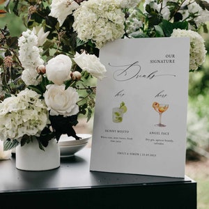 Simple Minimalist Wedding Drink Menu Sign Template His and Her Drink Signature Drink Menu Wedding Graduation Cocktail Bar Sign Editable