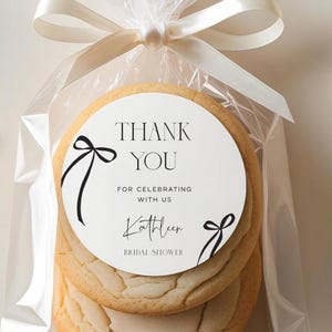 Bow Sticker Template: Elegant Bridal Shower Round Favor Labels (Digital Download, Editable)
