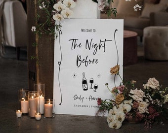 Hand Drawn Wedding Rehearsal Dinner Welcome Sign Doodle The Night Before Wedding Digital Template Editable Printable DIY Adult Birthday Sign