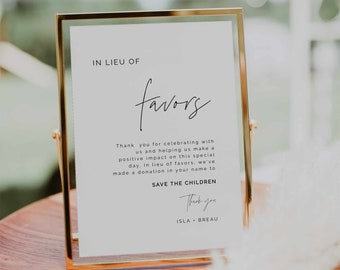In Lieu of Favors Sign, Minimalist In Lieu of Favors Sign, Modern Minimalist Wedding, Charity Donation Sign, Editable Template Wedding Sign