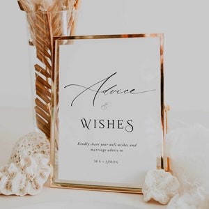 Moderne Ratschläge und Wünsche Zeichen Digitale Vorlage Bearbeitbare Hinweis Karte Signage Hinweise für Braut und Bräutigam Hochzeitsschild Vorlage DIY CH01