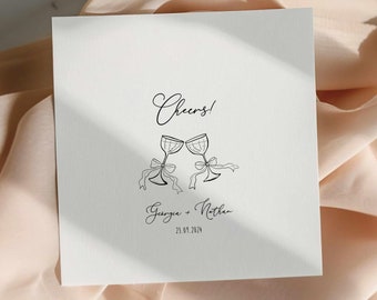 Cocktail Napkin Digital Template Hand drawn Champagne Glass with Bow Illustration Editable Wedding Napkin Vintage French Inspired Printable