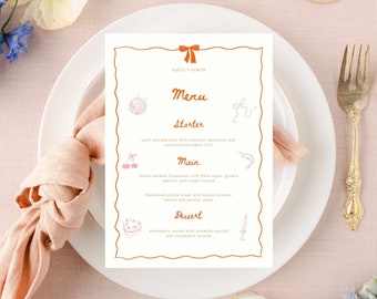 Hand drawn Wedding Menu Template Hand-painted Engagement Menu Wedding Menu Board Birthday Bridal shower brunch menu Hens Squiggle Border