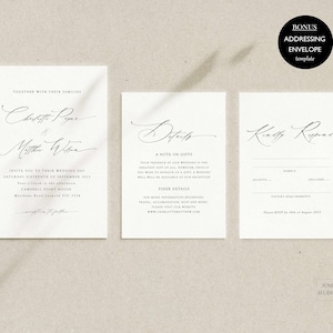 Elegant Wedding Invitation Bundle: Dainty Script Wedding Invite Set QR code Rsvp, Luxury Calligraphy Stationery (Editable, Printable) CH01