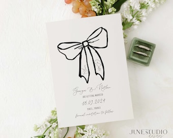Hand drawn Save The Date Invitation Template Printable Bow Invites Trendy Bow Invitation Whimsical Save our date Wedding Invitation Gretta