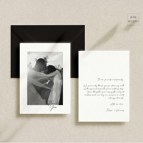 Minimal Wedding Photo Thank You Card Digital Template Editable Modern Thank You Card Wedding Printable Personalize Thank You Note Custom ELI