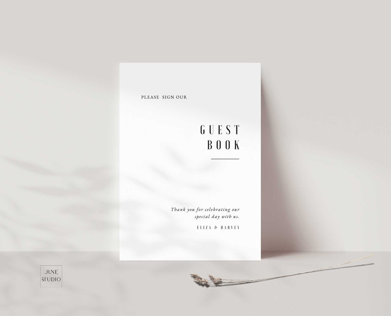 Modern Wedding Guest Book Sign Template Editable Minimalist Guest Book