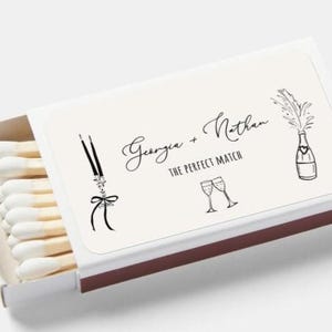 Labelsjabloon luciferdoosje handgetekende champagnefles aangepaste bruiloft gunst bewerkbaar gepersonaliseerd cadeau voor gasten verloving gunst vintage