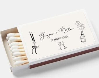 Match box Label Template Hand-drawn Champagne Bottle Custom Wedding Favor Editable Personalized Gift For Guests Engagement Favour Vintage