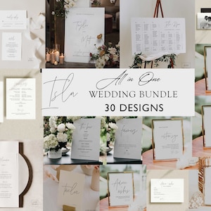Minimalist Wedding Bundle Template Modern Script Wedding Invitation BundleBoho Wedding Reception Bundle Minimal Wedding Signage Bundle ISLA