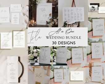 Modern Wedding Bundle: Invitation, Stationery, Signages Dainty Script Minimalist Ultimate Wedding Package (Editable Template Printable) ISLA