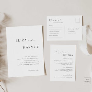Minimalist Wedding Invitation Set Template, Editable Modern Wedding Invitation Suite, Printable Minimalist Wedding Invitation- Eliza