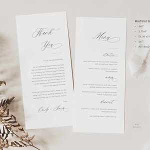 Minimalistische Hochzeitstabelle Danke Tischkarte Hochzeitsmenü mit Dankeschön Hinweis Danke Serviette Hinweis Menü Druckbares Gedeck Verlobung