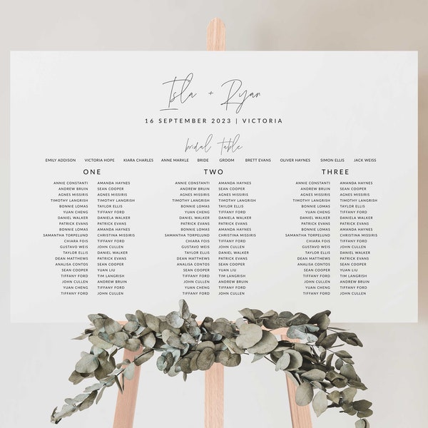 Wedding Seating Chart 3 Long Tables Wedding Seating Plan Wedding Seating Chart Find your seat Our favourite people Wedding Template ISLA