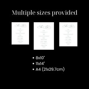 May include: Three white cards with the text "The Bar" in a cursive font. The cards are shown in three different sizes: 8x10 inches, 11x14 inches, and A4 (21x29.7 cm).