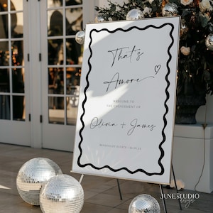 Amore Welcome Sign Wavy Italian Rehearsal Dinner Welcome Sign, That&#39;s Amore Bridal Shower Welcome Sign, Italian Themed Bridal Shower Sign