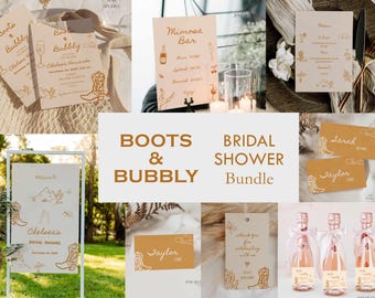 Paquete de despedida de soltera con botas y burbujas: papelería rústica estilo western dibujada a mano + plantillas de letreros (digitales)