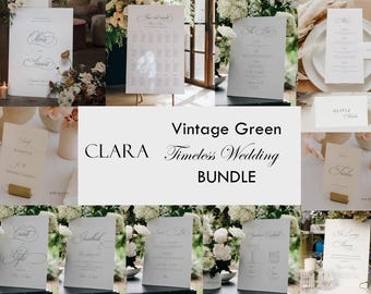 Old Money Classic Wedding Bundle: Elegant Green Timeless Day of, Reception Sign + Stationery Package (Digital Template, Editable) CLARA