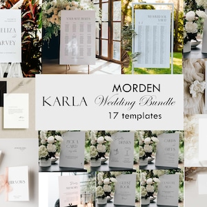 Modern Wedding Day Bundle Template, Editable Wedding Reception Bundle Signage, Digital Download, Customizable Minimal Wedding Decor KARLA