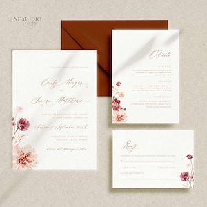 Modèle de suite d'invitation de mariage d'automne de mauvaise humeur Faire-part de mariage automne rustique Carte RSVP en téléchargement numérique personnalisé QR Code, modèle modifiable