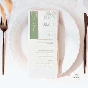 Sage Green Wedding Menu + Place Card Set Template Greenery Menu with Thank You Note Editable Botanical Thank You Napkin Name Card Eucalyptus