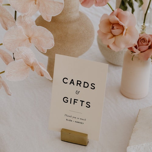 Modèle d'enseigne minimaliste pour cartes et cadeaux : décoration de table de mariage moderne (modifiable, imprimable) NATALIE