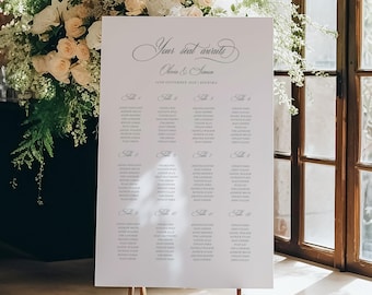Vintage Green Wedding Seating Chart Sign: Timeless Table Guest Seating Poster (Digital Template, Editable) CLARA