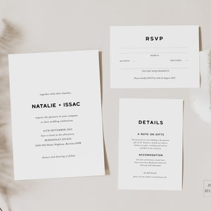 Moderne bruiloft uitnodiging Suite Download sjabloon Eenvoudige bruiloft uitnodiging Set Afdrukbare chique typografie uitnodiging Wedding Suite NA01