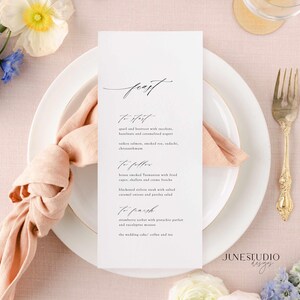 Szablon menu weselnego Cyfrowe karty menu weselnego Nowoczesny scenariusz Menu dla gości weselnych Minimalistyczne menu na kolację próbną Natychmiastowe pobranie