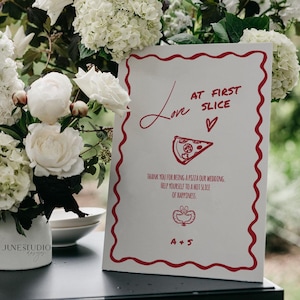 That&#39;s Amore Pizza Bar Sign Template, Editable Love At First Slice Red Pizza Bar Station Instant Download Fun Wedding Engagement Party Decor