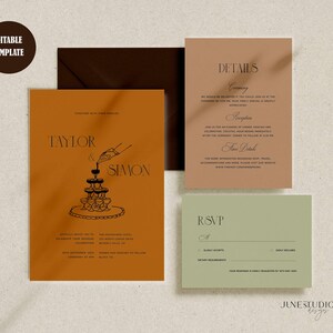 Conjunto de invitaciones de boda de estilo clásico: Conjunto de invitaciones de boda retro con código QR, confirmación de asistencia y diseño de torre de champán (plantilla digital, imprimible) Eleanor imagen 2