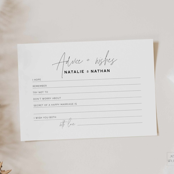 Minimal Wedding Advice Card Template Editable Advice For The Newly Weds Advice and Wishes for Bride and Groom Well Wishes For Couple NA01