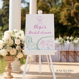 Hand drawn Bridal Shower Welcome Sign Illustrated Tea with the Bride to be Hen Do Tea Party Bridal Brunch Bachelorette Party Birthday Party