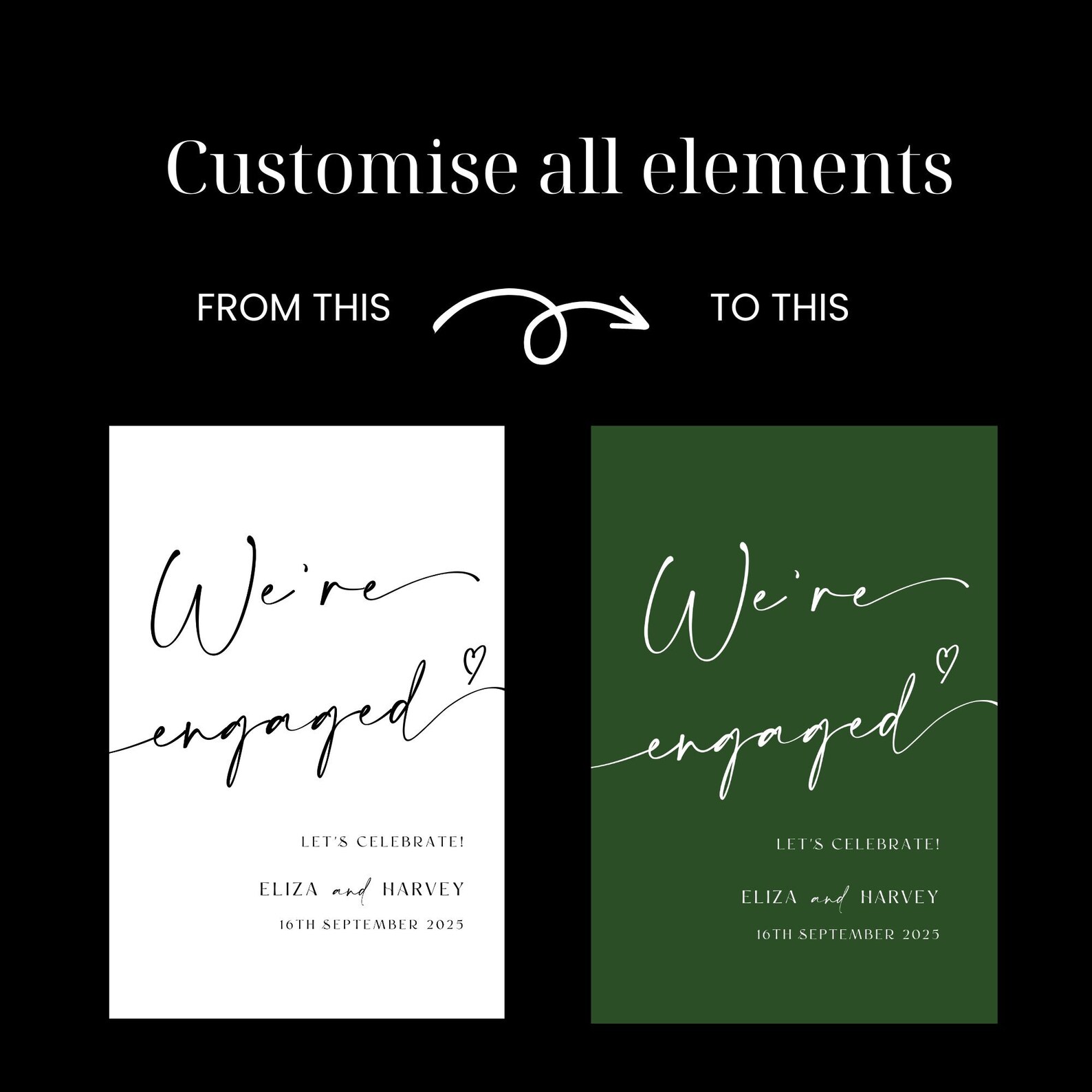 Continuous Line Script Engaged Modern Script Engagement Welcome Sign: We're Engaged Template (editable ...