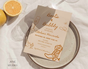 Boots & Bubbly Bridal Shower Invitation: Western Cowgirl Theme (Printable, Editable Template)