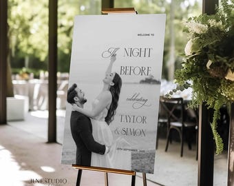 Rehearsal Dinner Welcome Sign: Editable Photo Template, Old Money The Night Before Poster Board Wedding Welcome (Digital Download, Editable)