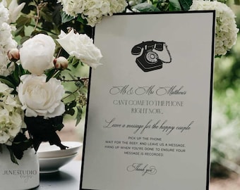Letrero de audio para libro de visitas con teléfono vintage: Plantilla editable para bodas