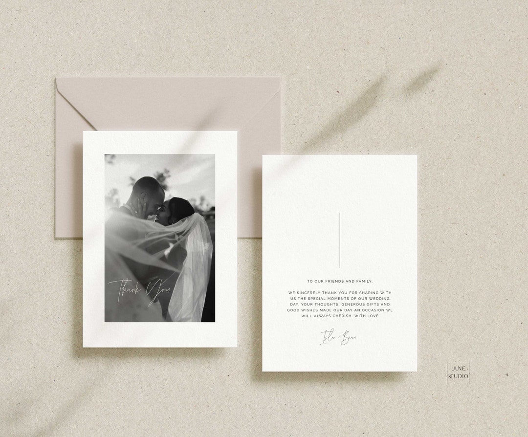 Minimalist Wedding Photo Thank You Card Template: Modern Script Digital ...