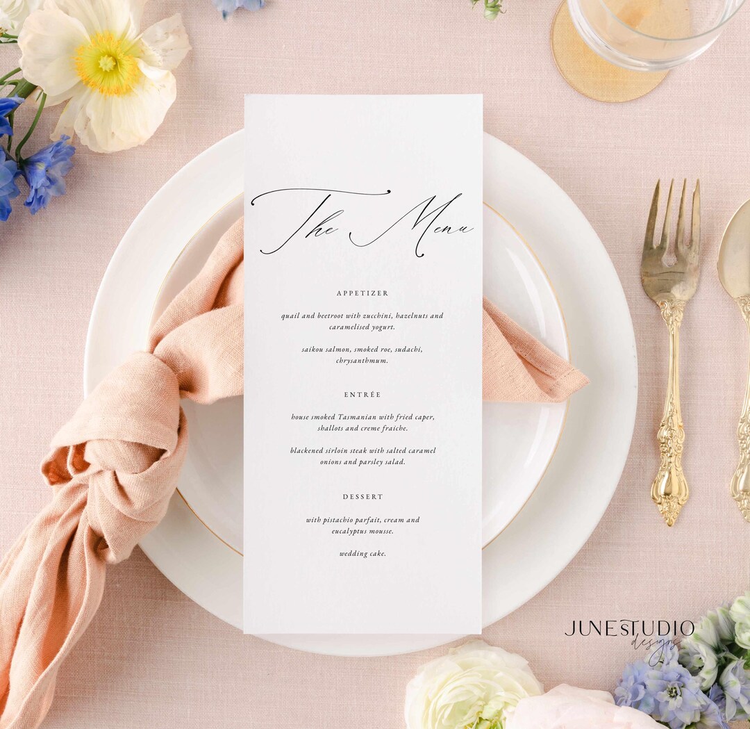 Elegant Wedding Menu Template: Modern Dainty Calligraphy (digital ...